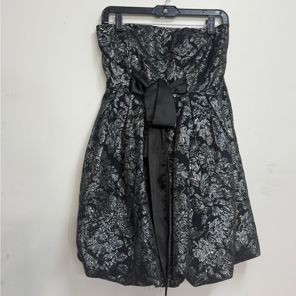 Strapless formal dress silver metallic embellished floral hoco dress dark fairy